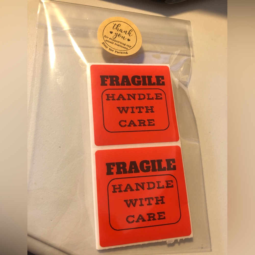 30 Custom Red Fragile Handle With Care Stickers